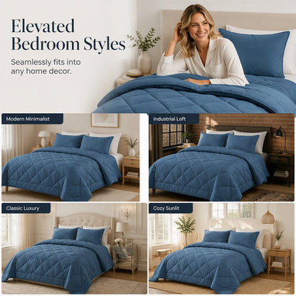 🛏️ Brushed Microfiber Comforter Set: Diamond Quilting, Moisture-Wicking, All-Season, 2 Pillowcases