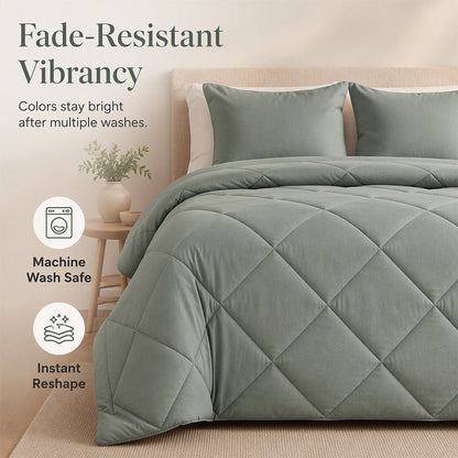 🛏️ Brushed Microfiber Comforter Set: Diamond Quilting, Moisture-Wicking, All-Season, 2 Pillowcases