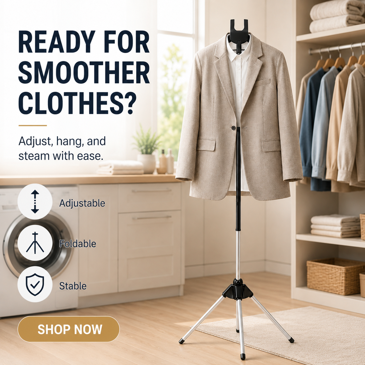 👕 Steam, Hang & Smooth – Adjustable Garment Steamer Stand, Sturdy & Stable. 50% Off. UK Stock
