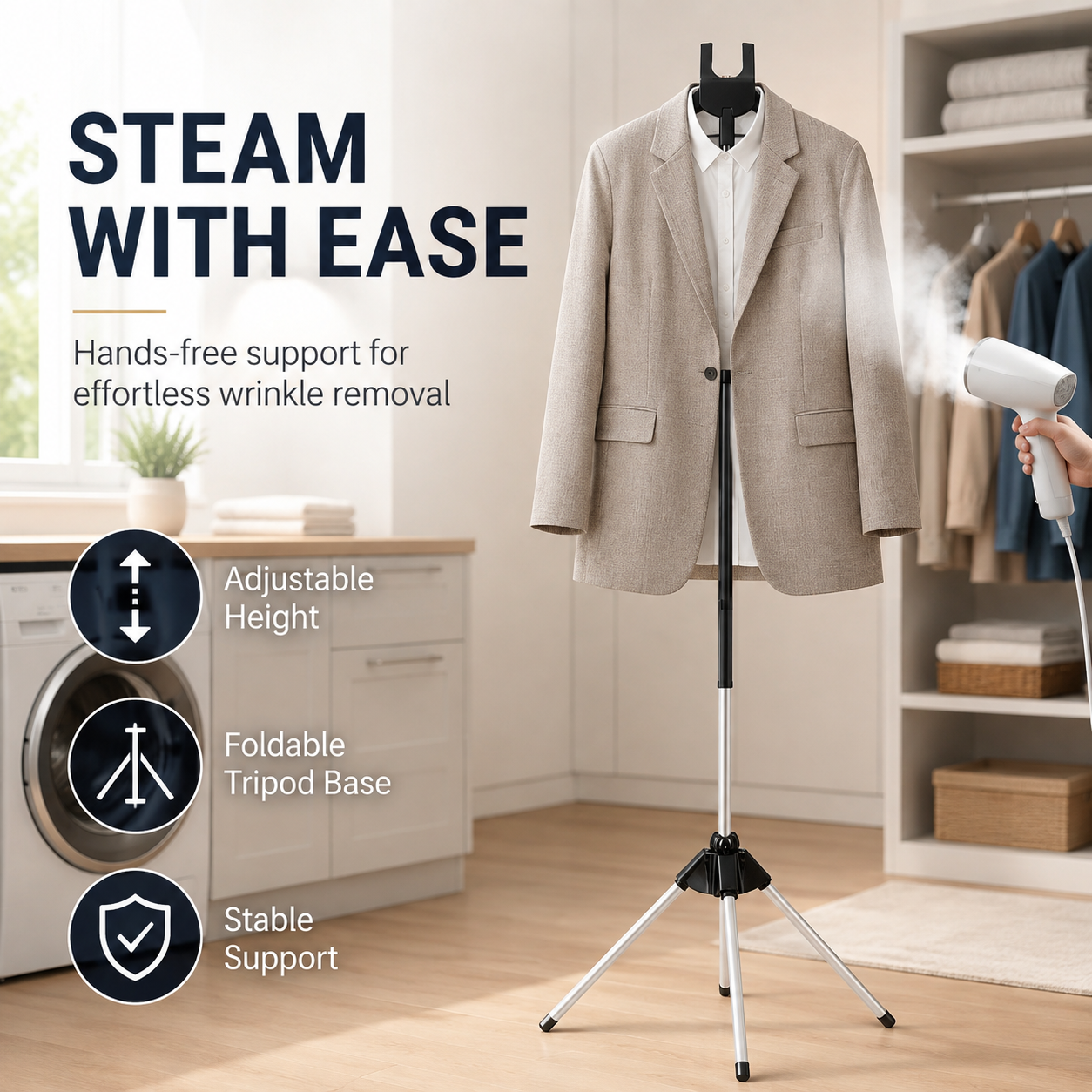 👕 Steam, Hang & Smooth – Adjustable Garment Steamer Stand, Sturdy & Stable. 50% Off. UK Stock