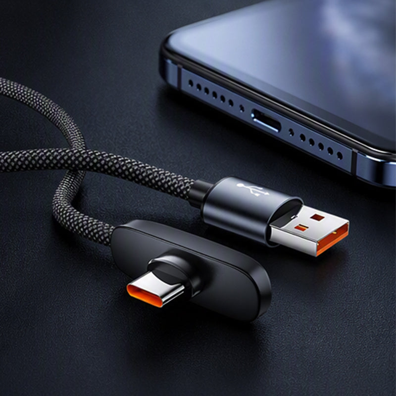 ⚡ 100W-Rated 90° USB-A to USB-C Cable – Game & Charge
