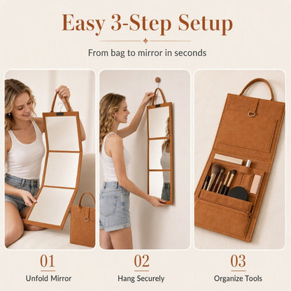 🥳50% OFF NOW! Portable Folding Full-Length Mirror‑HD Foldable Travel Body Mirror with Storage Bag, Wall Hanging Vanity Mirror for Dorm & Travel