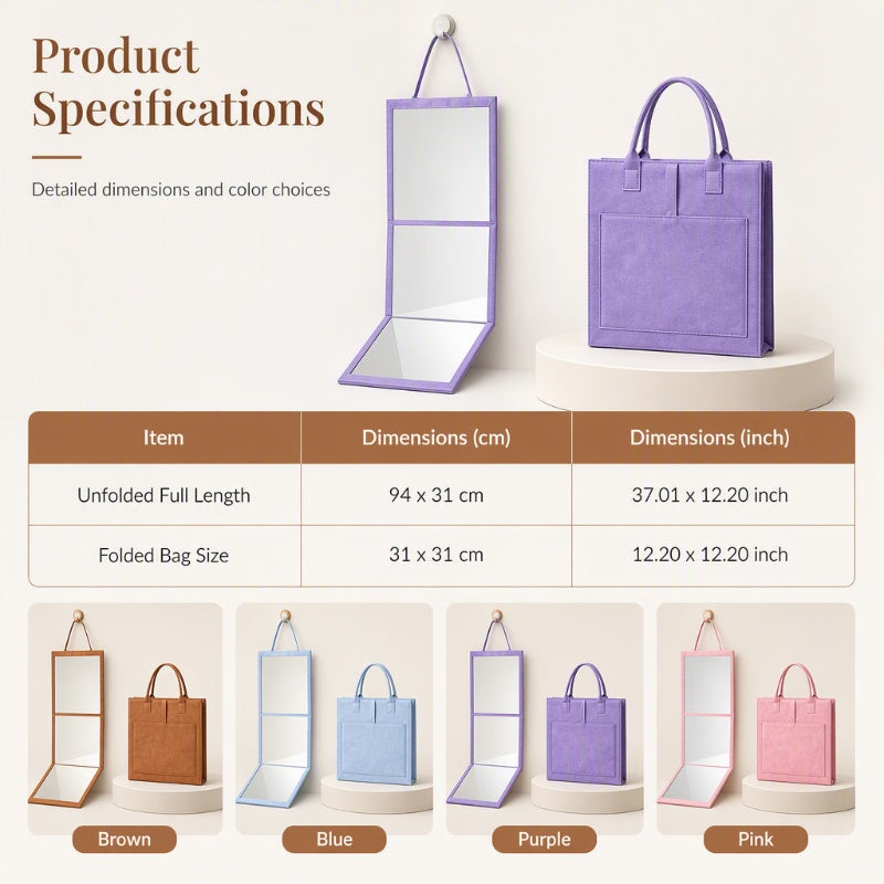 🥳50% OFF NOW! Portable Folding Full-Length Mirror‑HD Foldable Travel Body Mirror with Storage Bag, Wall Hanging Vanity Mirror for Dorm & Travel