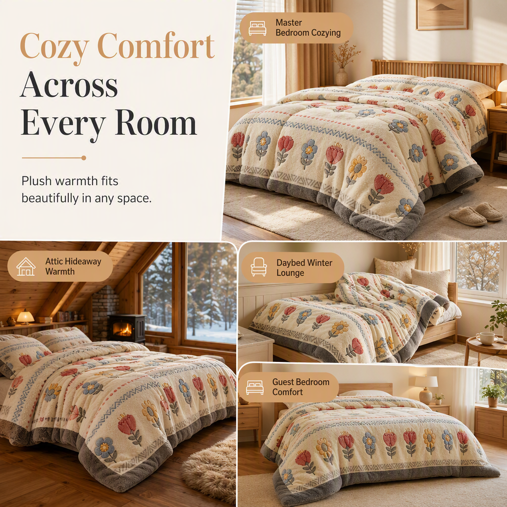⏳Time-Limited Special⏰Double-Sided Sherpa Fleece Comforter – Snowflake Velvet & Dense Lamb Fleece Heat Lock, Ultra-Soft Velvet Touch & Durable Digital Print – Cozy Winter Warmth for Every Room ❄️