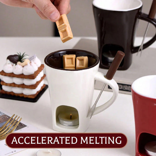 🍫🎄Ceramic Chocolate Fondue Mug – Tealight Melting Cup for Chocolate & Cheese, Portable Dipping Pot for Romantic Date, Family Party & Christmas Gatherin