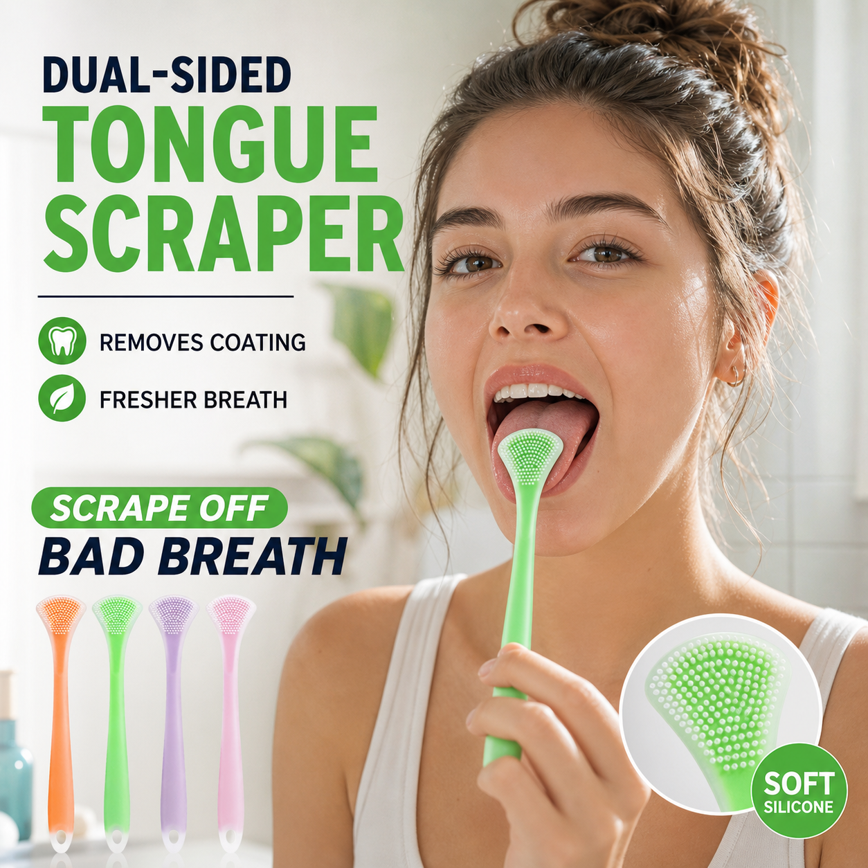 Dual-Sided Silicone Tongue Scraper