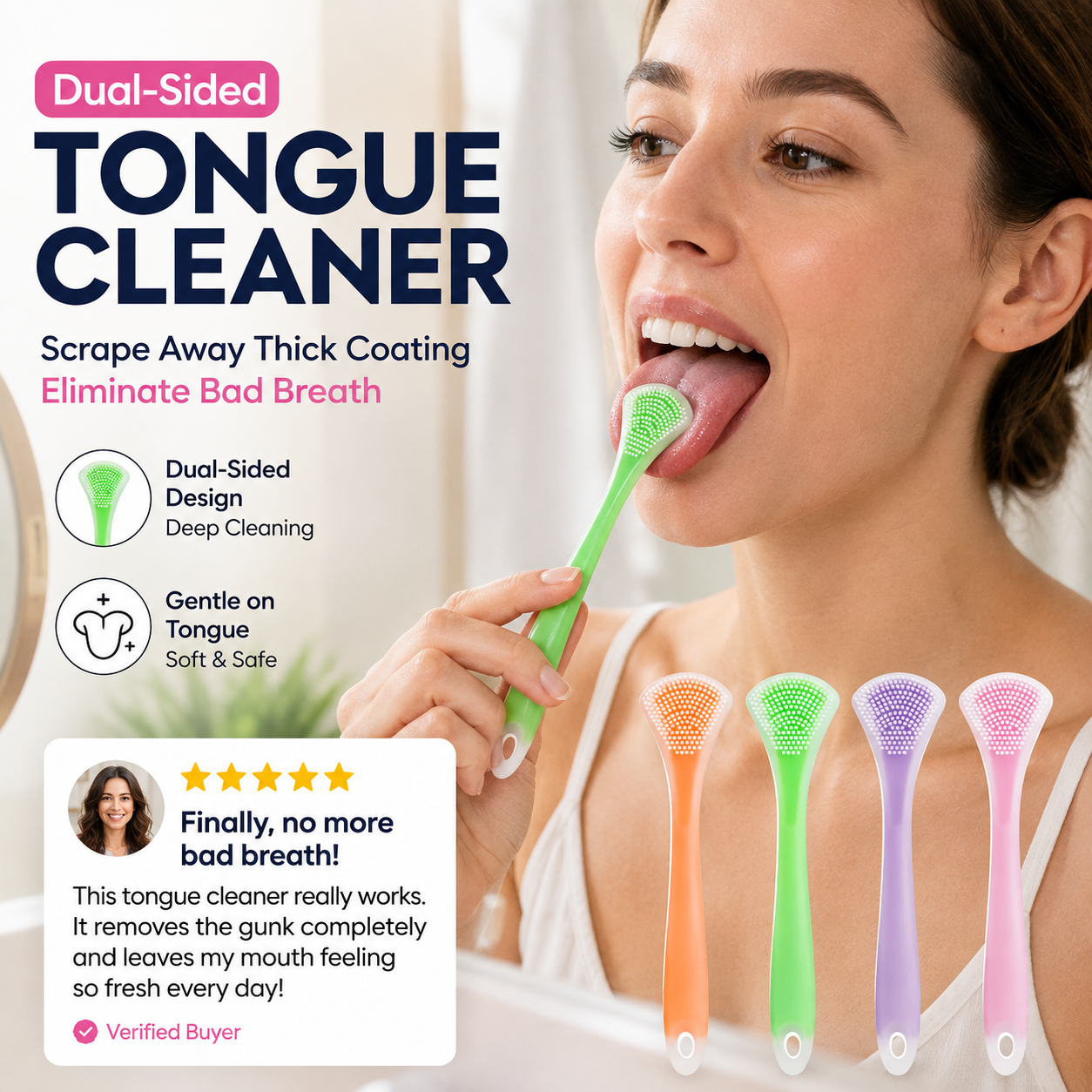 Dual-Sided Silicone Tongue Scraper