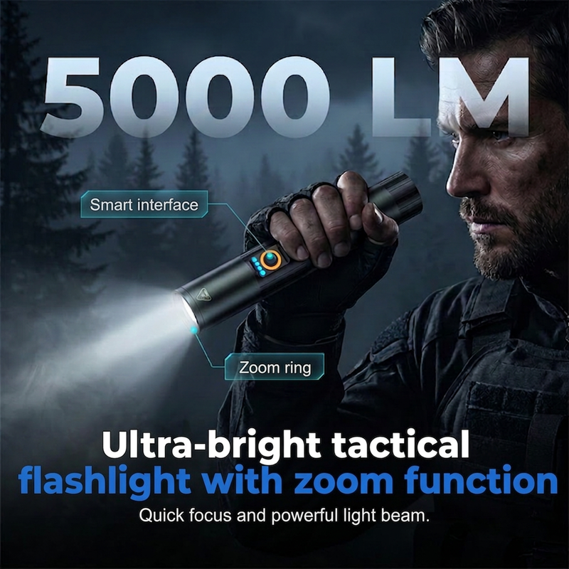 🔦  Ultra-Bright Tactical Flashlight with Zoom Function – Rugged, Waterproof, Rechargeable 🏕️