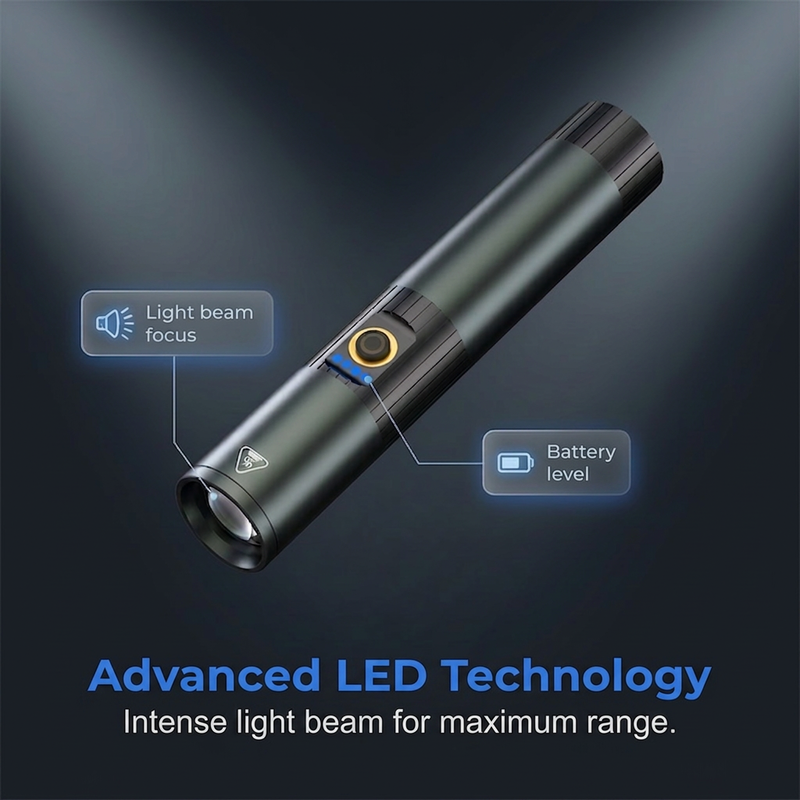 🔦  Ultra-Bright Tactical Flashlight with Zoom Function – Rugged, Waterproof, Rechargeable 🏕️
