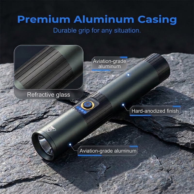 🔦  Ultra-Bright Tactical Flashlight with Zoom Function – Rugged, Waterproof, Rechargeable 🏕️