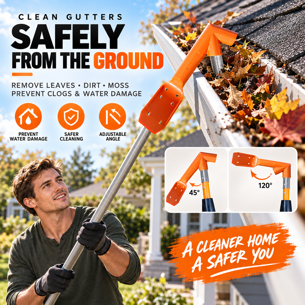 No-Climb Gutter Cleaning Tool