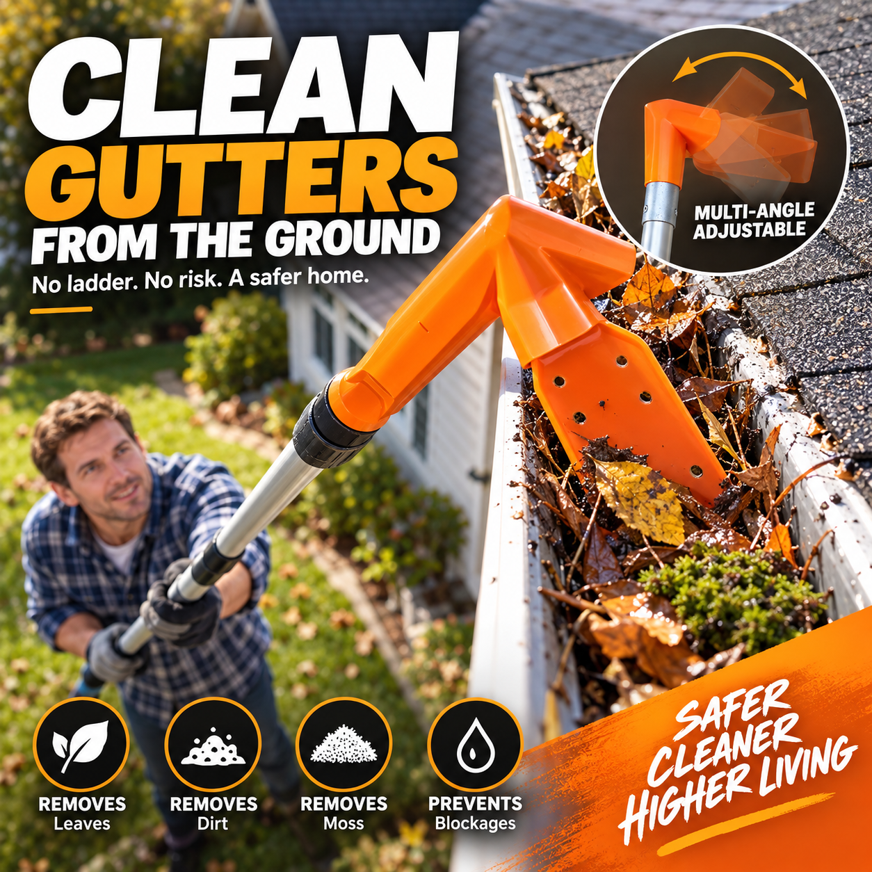 No-Climb Gutter Cleaning Tool
