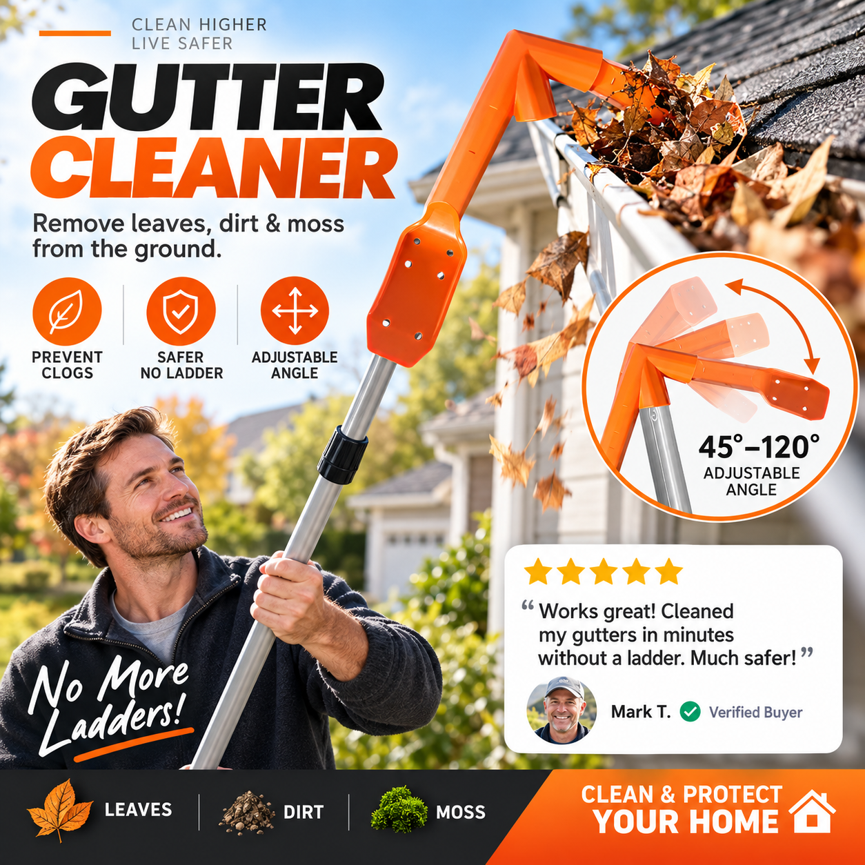 No-Climb Gutter Cleaning Tool