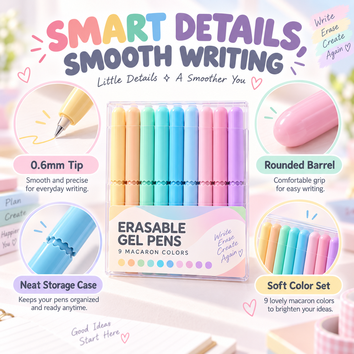 🏆9 Colors Erasable Gel Pen Set