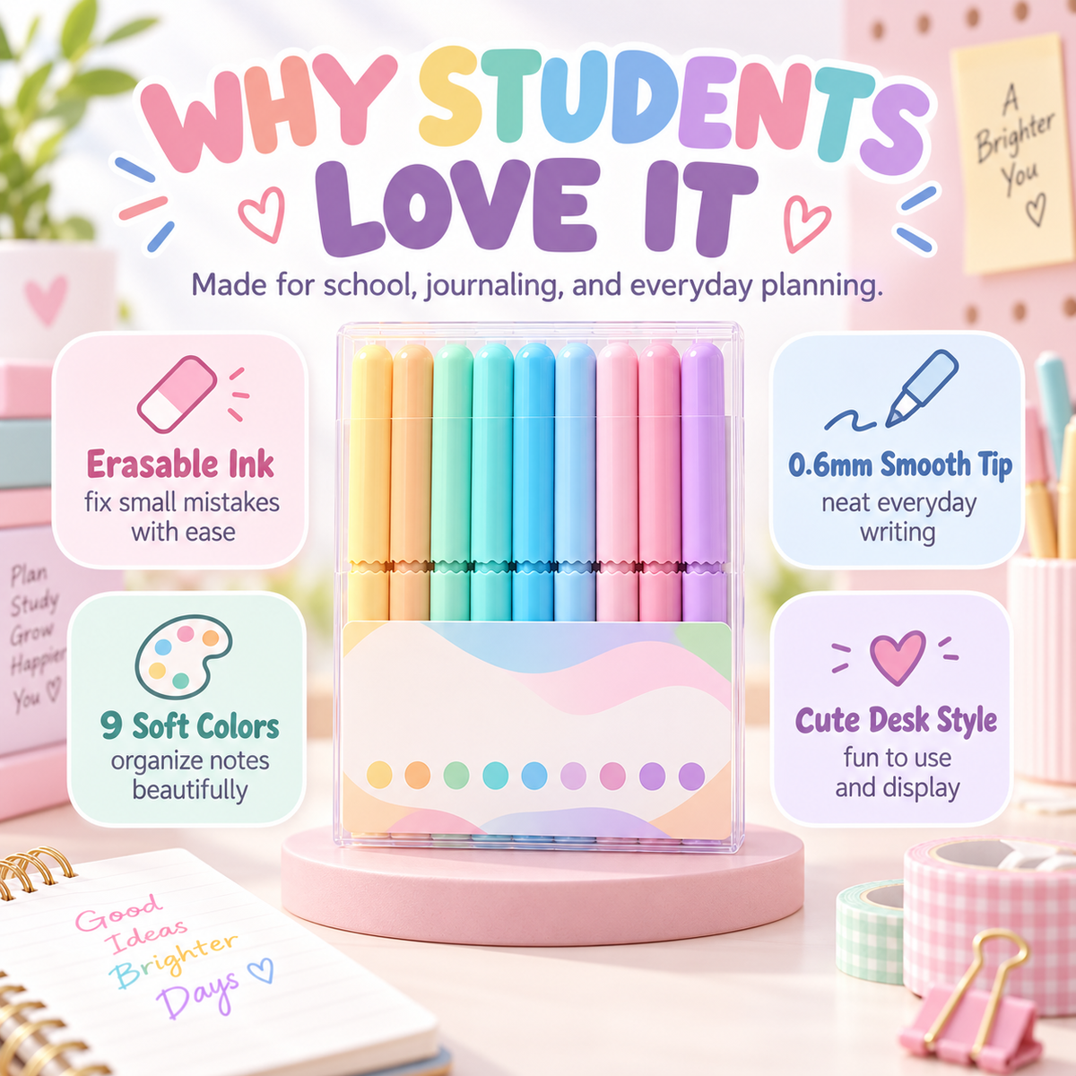 🏆9 Colors Erasable Gel Pen Set