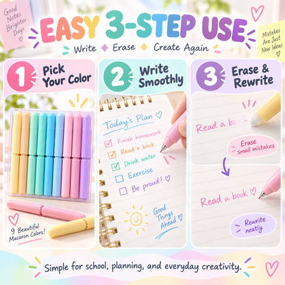 🏆9 Colors Erasable Gel Pen Set