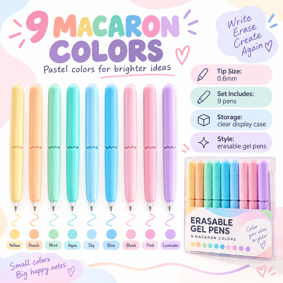 🏆9 Colors Erasable Gel Pen Set
