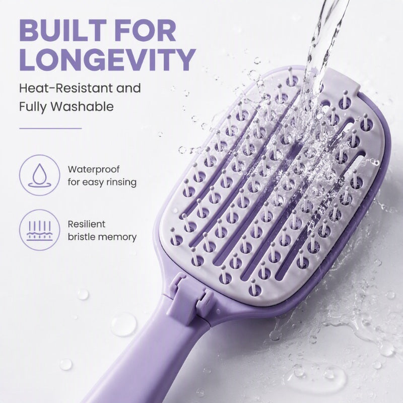 💜 Foldable Self-Cleaning Vent Hairbrush | Travel Ready