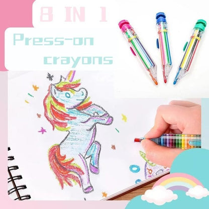 🖍️ 8-in-1 Multicolor Crayon | Compact Creative Pen
