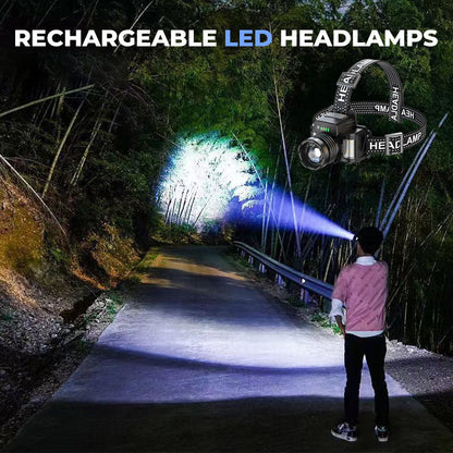 SCOMERI🔦👋 Rechargeable LED Headlamp – Wave Sensor Control & Adjustable Focus