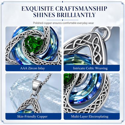 💎 Celtic Knot Birthstone Necklace: Heart Crystal, 12 Colors, Copper & Zircon, 45+5cm Chain