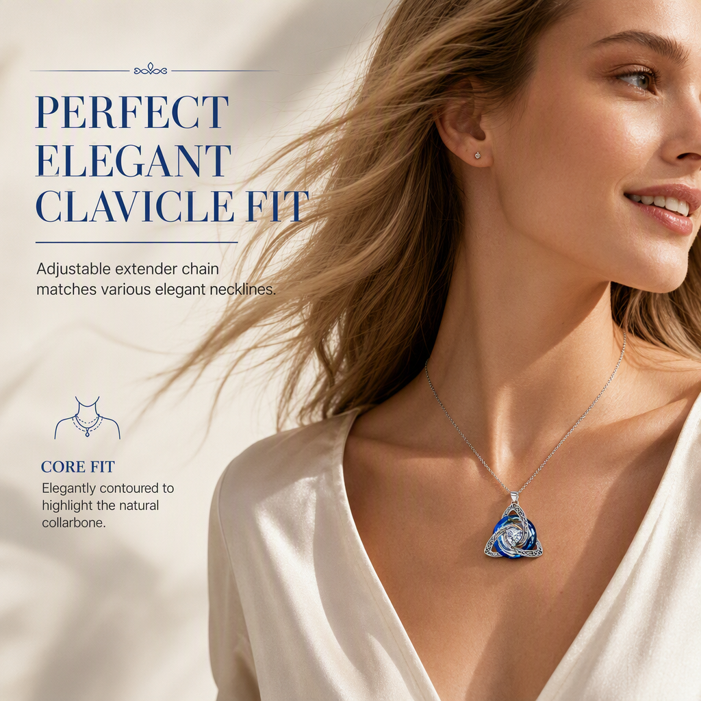 💎 Celtic Knot Birthstone Necklace: Heart Crystal, 12 Colors, Copper & Zircon, 45+5cm Chain