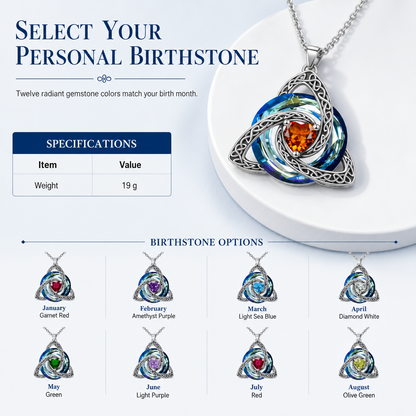 💎 Celtic Knot Birthstone Necklace: Heart Crystal, 12 Colors, Copper & Zircon, 45+5cm Chain