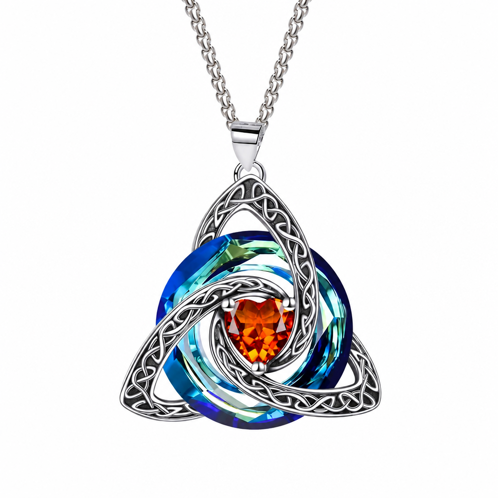 💎 Celtic Knot Birthstone Necklace: Heart Crystal, 12 Colors, Copper & Zircon, 45+5cm Chain