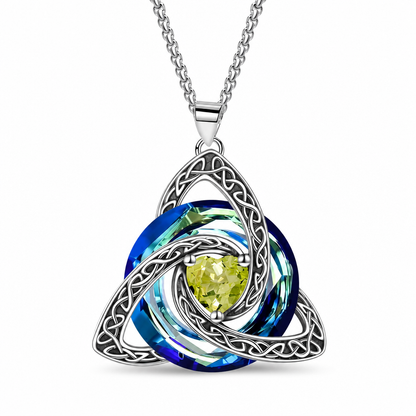 💎 Celtic Knot Birthstone Necklace: Heart Crystal, 12 Colors, Copper & Zircon, 45+5cm Chain