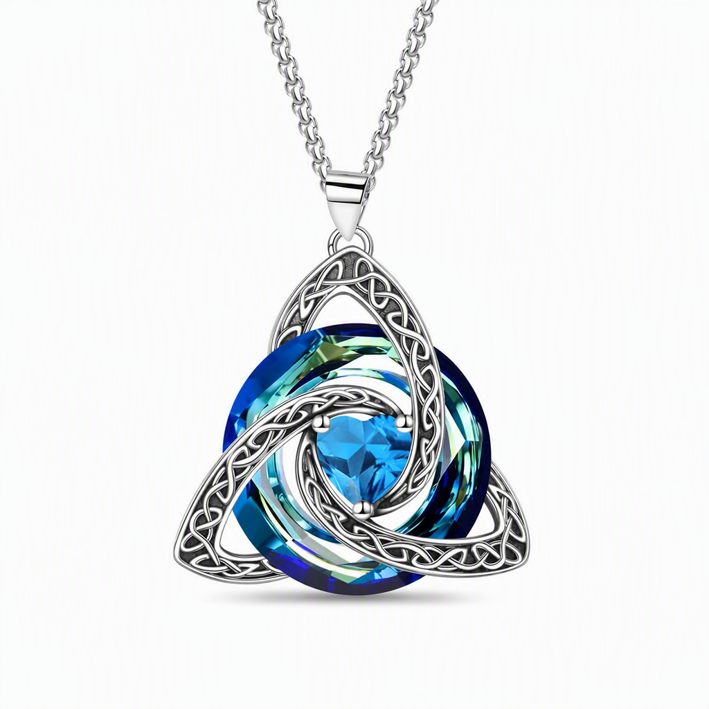 💎 Celtic Knot Birthstone Necklace: Heart Crystal, 12 Colors, Copper & Zircon, 45+5cm Chain