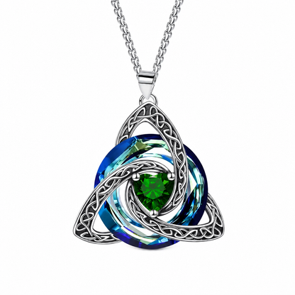 💎 Celtic Knot Birthstone Necklace: Heart Crystal, 12 Colors, Copper & Zircon, 45+5cm Chain