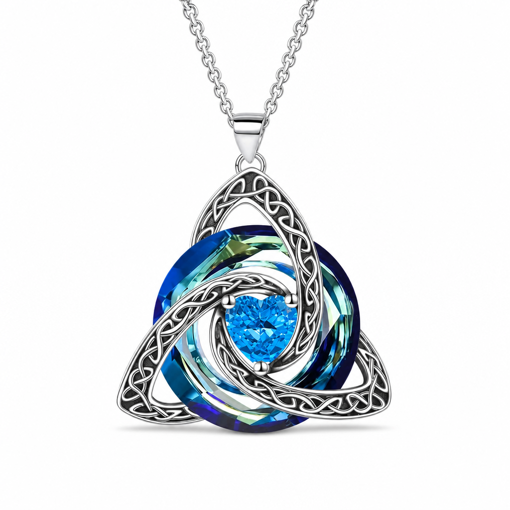 💎 Celtic Knot Birthstone Necklace: Heart Crystal, 12 Colors, Copper & Zircon, 45+5cm Chain