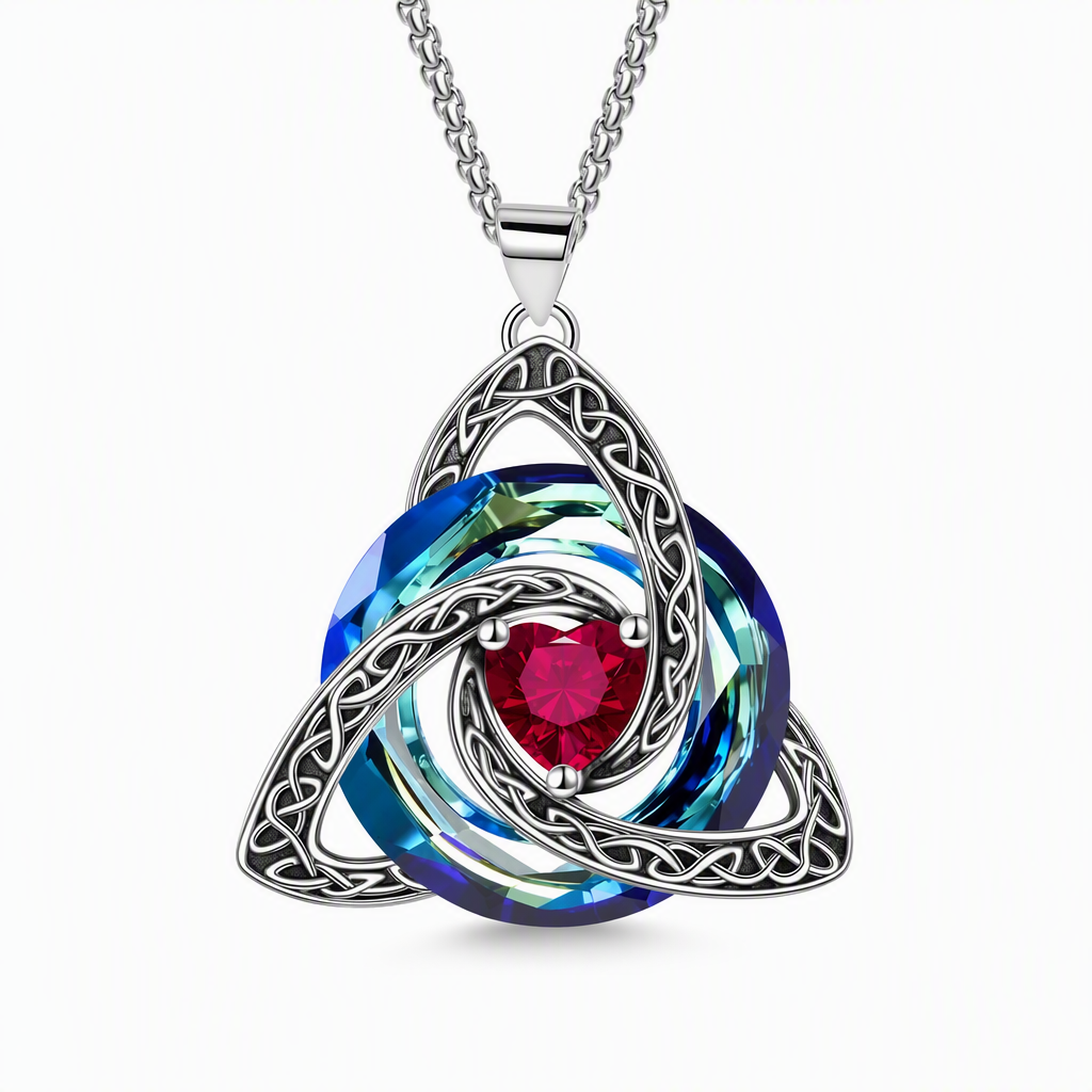 💎 Celtic Knot Birthstone Necklace: Heart Crystal, 12 Colors, Copper & Zircon, 45+5cm Chain
