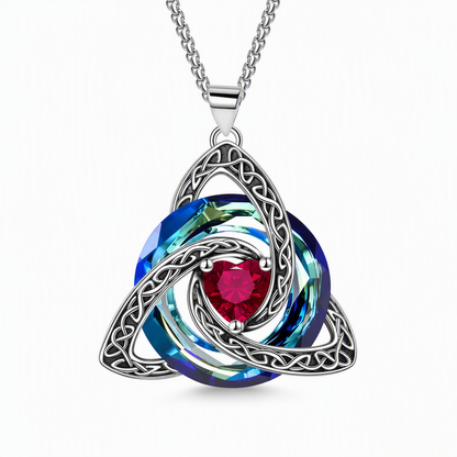 💎 Celtic Knot Birthstone Necklace: Heart Crystal, 12 Colors, Copper & Zircon, 45+5cm Chain