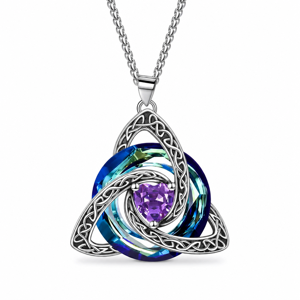 💎 Celtic Knot Birthstone Necklace: Heart Crystal, 12 Colors, Copper & Zircon, 45+5cm Chain