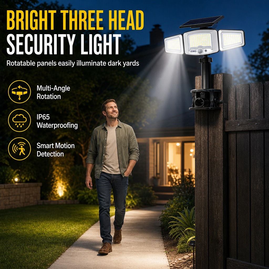 Solar 3-Head Motion Sensor Light