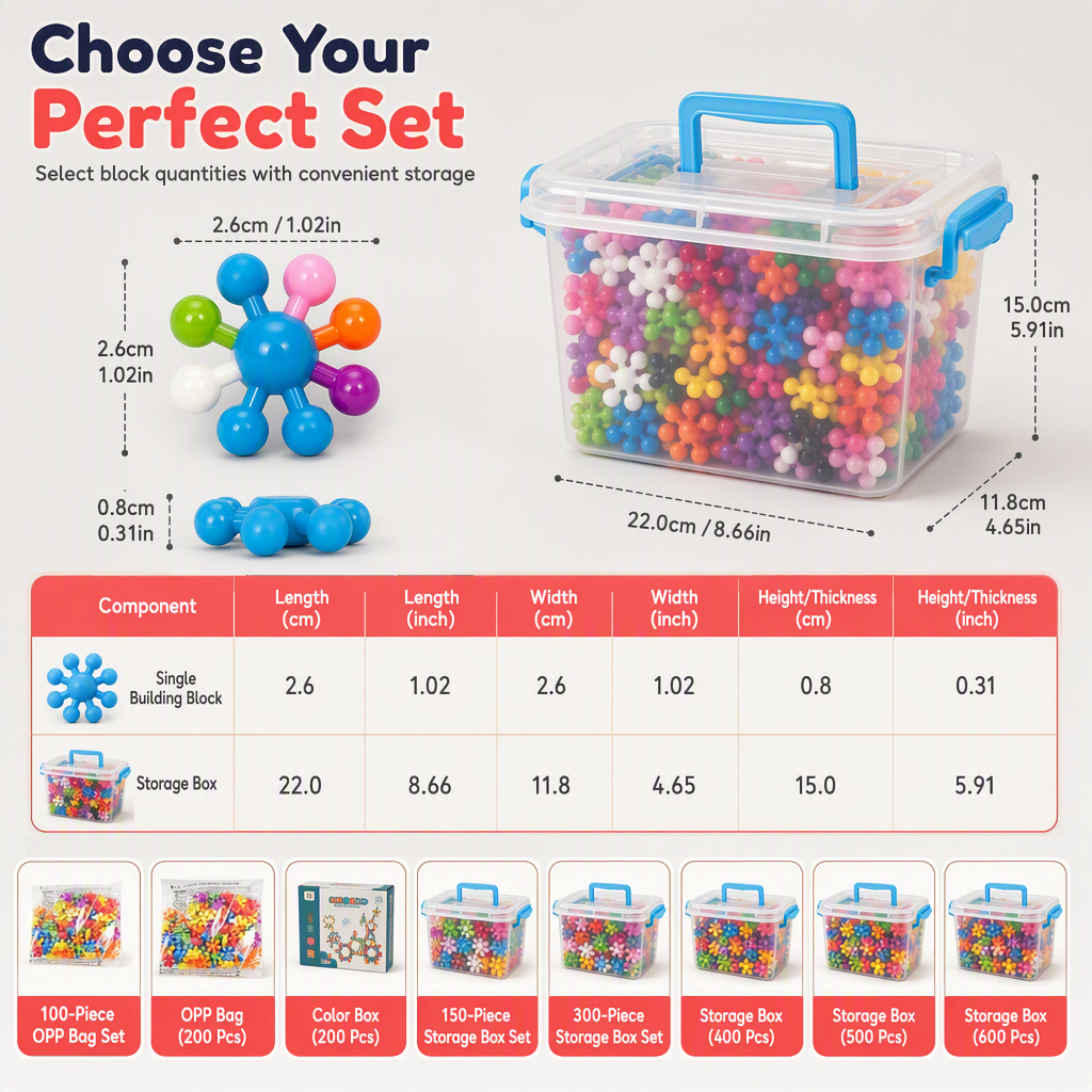 🧩 Kids 3D Interlocking Snowflake Building Blocks – Stable Build, Burr-free, Colorful ✨