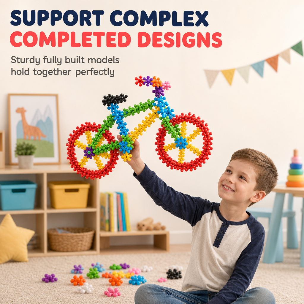 🧩 Kids 3D Interlocking Snowflake Building Blocks – Stable Build, Burr-free, Colorful ✨