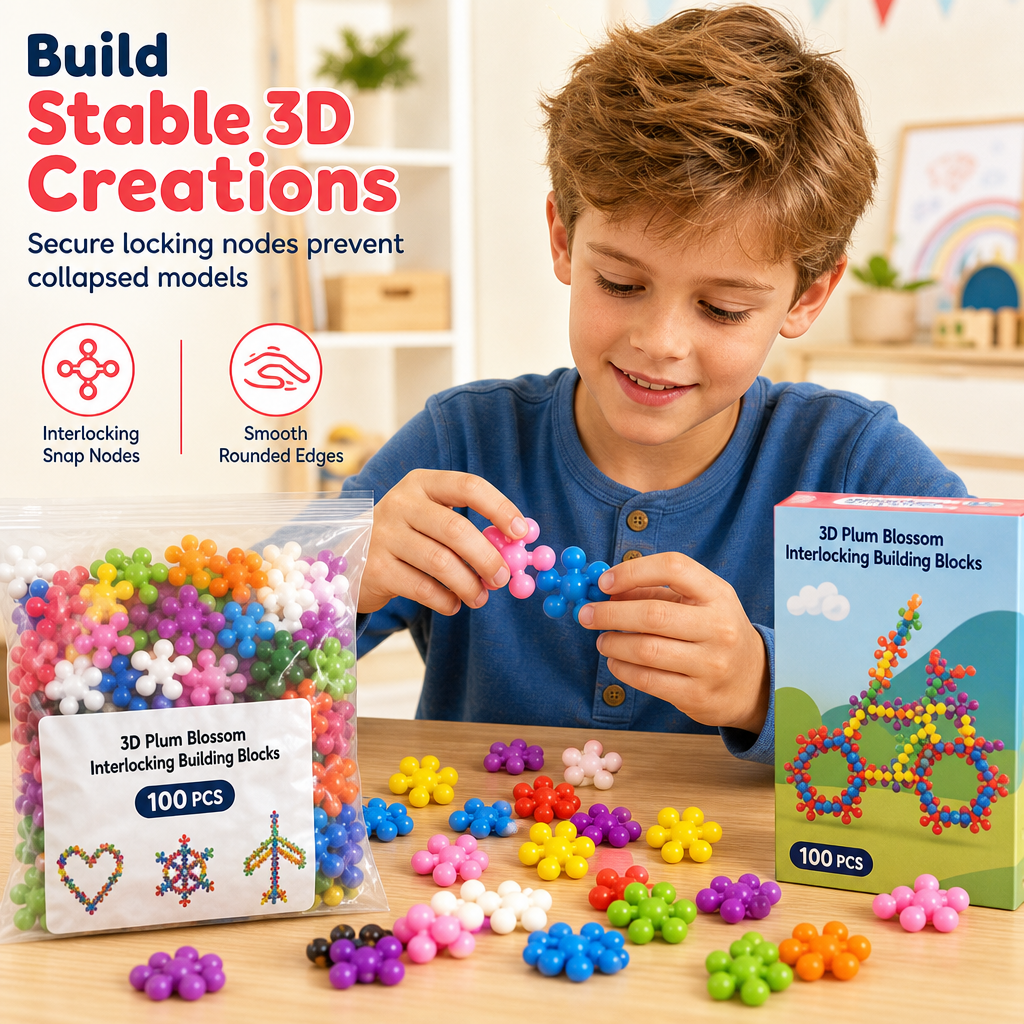 🧩 Kids 3D Interlocking Snowflake Building Blocks – Stable Build, Burr-free, Colorful ✨