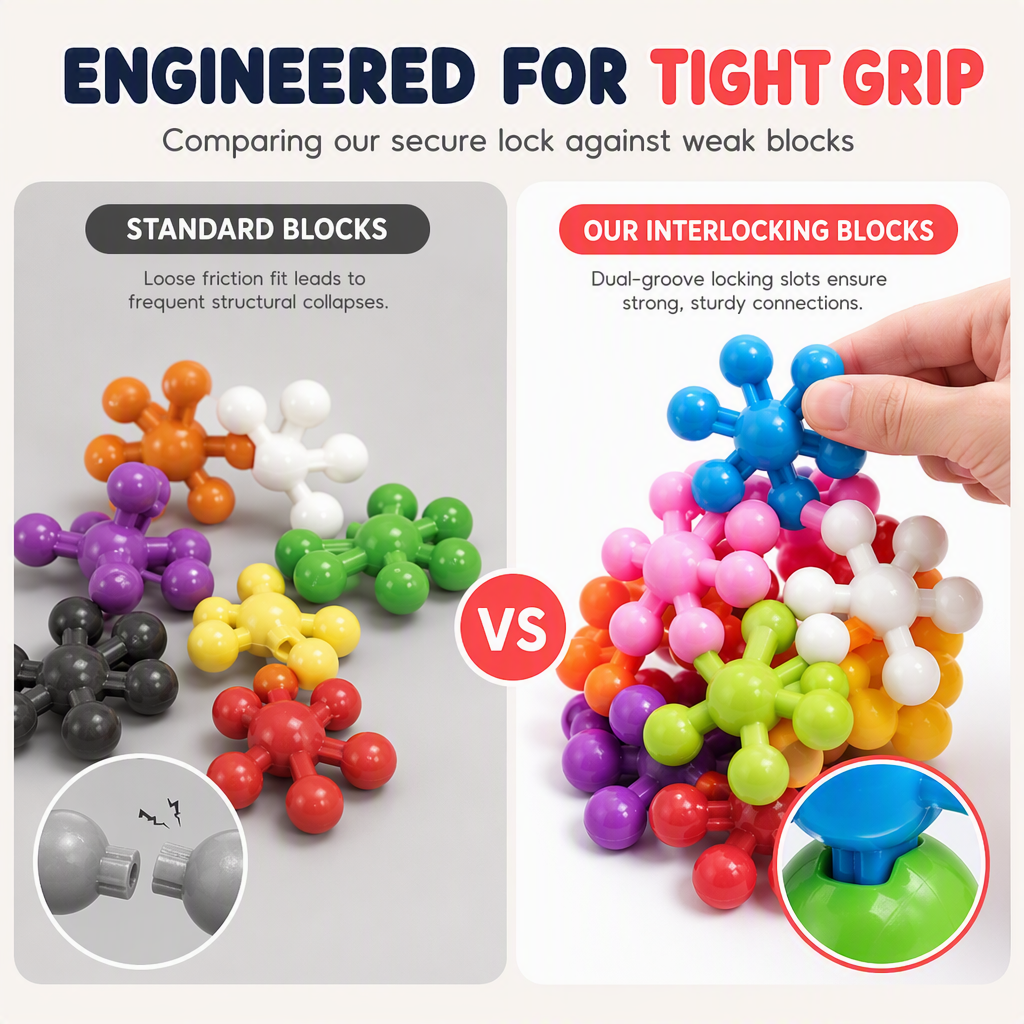 🧩 Kids 3D Interlocking Snowflake Building Blocks – Stable Build, Burr-free, Colorful ✨