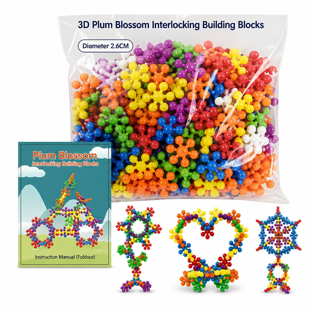 🧩 Kids 3D Interlocking Snowflake Building Blocks – Stable Build, Burr-free, Colorful ✨