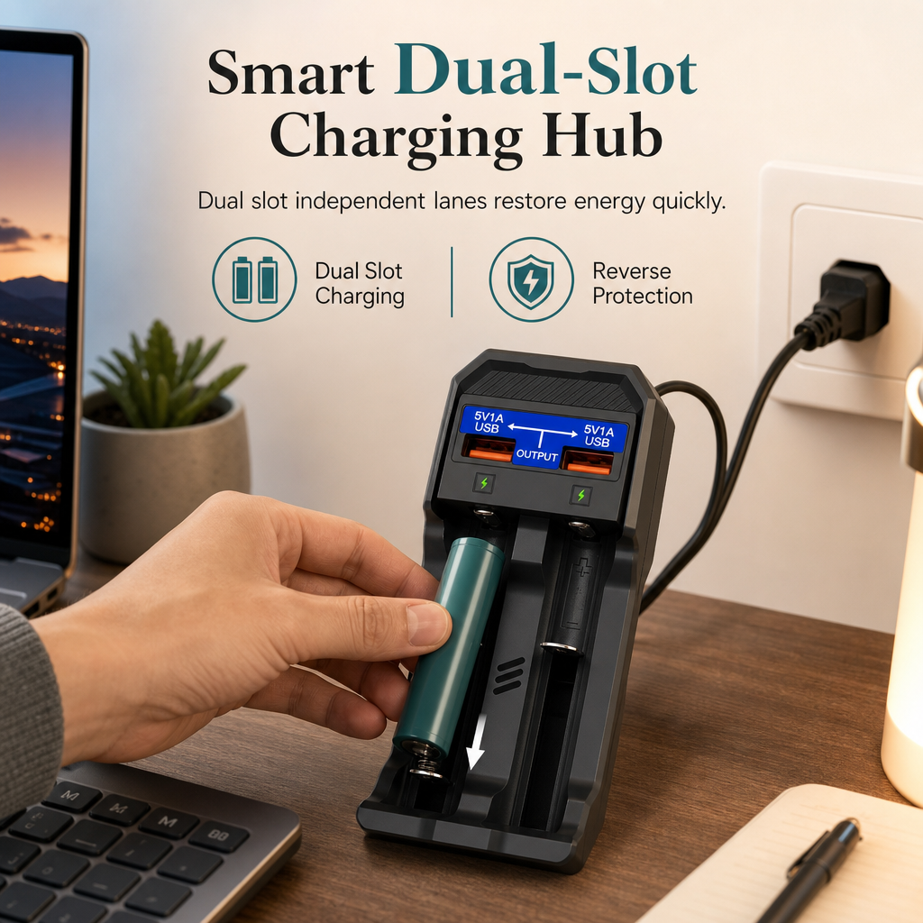 Smart Dual Slot Lithium Battery with Dual USB Ports