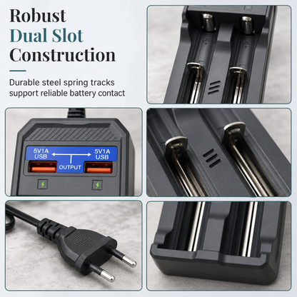 Smart Dual Slot Lithium Battery with Dual USB Ports