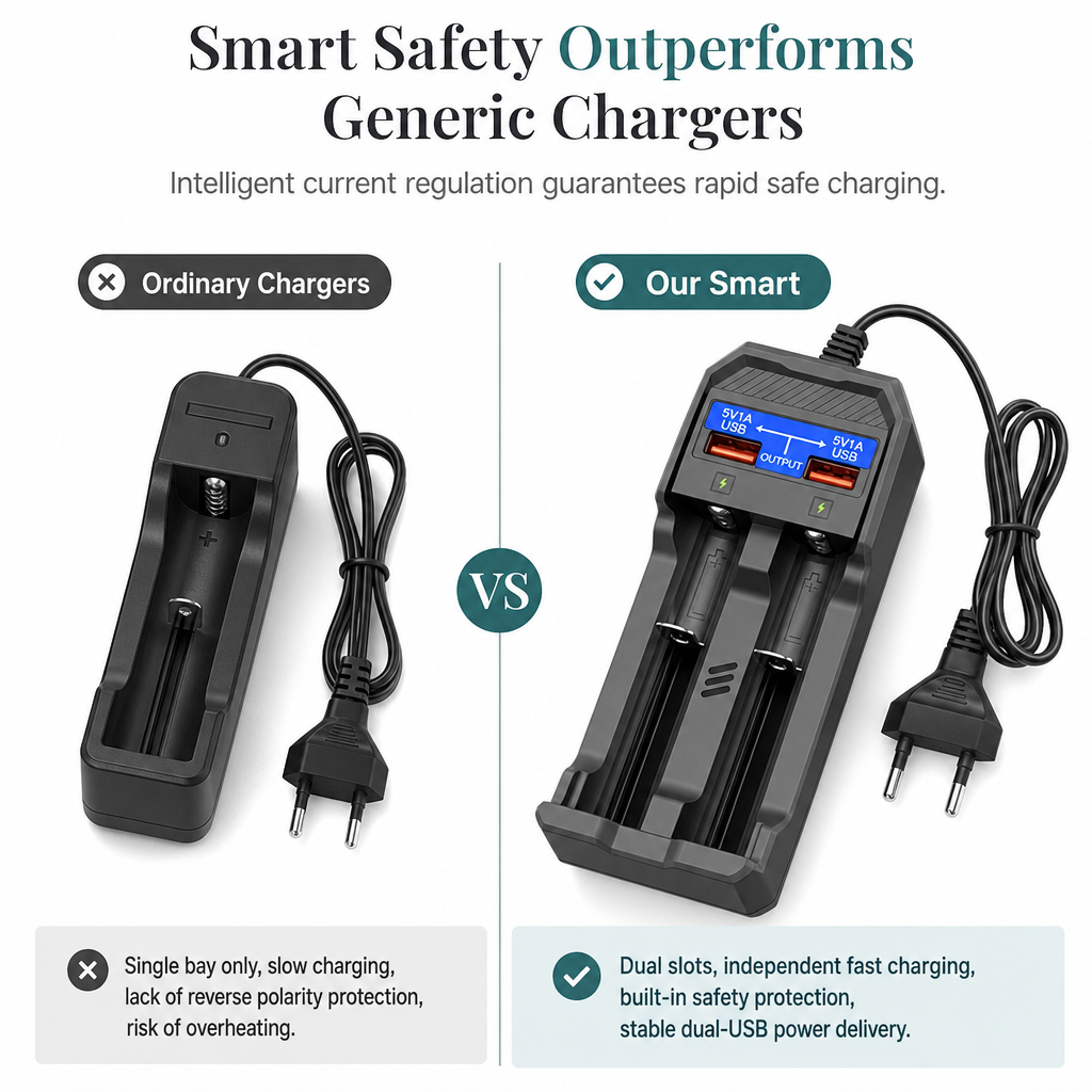 Smart Dual Slot Lithium Battery with Dual USB Ports