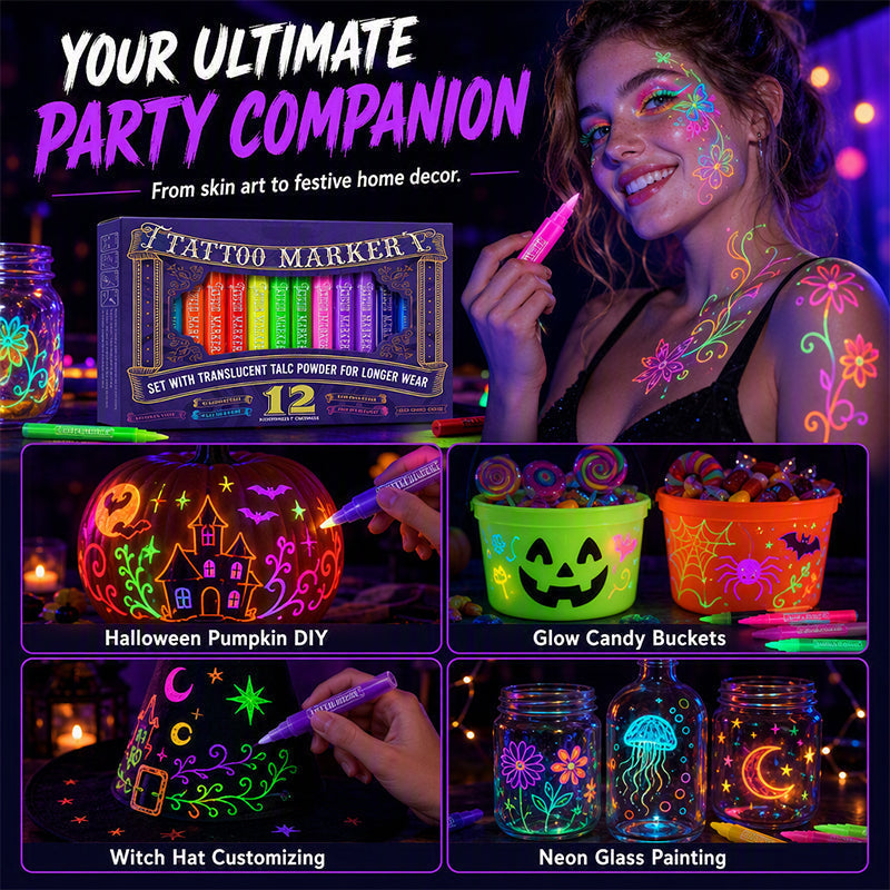 ✨ UV Glow Party Tattoo Pens – Skin-Safe, Quick Dry, Multi-Surface ✨