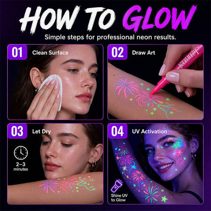 ✨ UV Glow Party Tattoo Pens – Skin-Safe, Quick Dry, Multi-Surface ✨