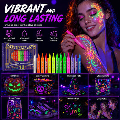✨ UV Glow Party Tattoo Pens – Skin-Safe, Quick Dry, Multi-Surface ✨