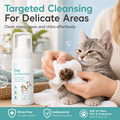 🐾  No-Rinse Pet Cleansing Foam – Gentle Waterless Mousse, Botanical-Extract Formula & Targeted Cleaning for Paws, Chins & Fur – Quick Freshening Between Baths, Travel & Winter 🌿