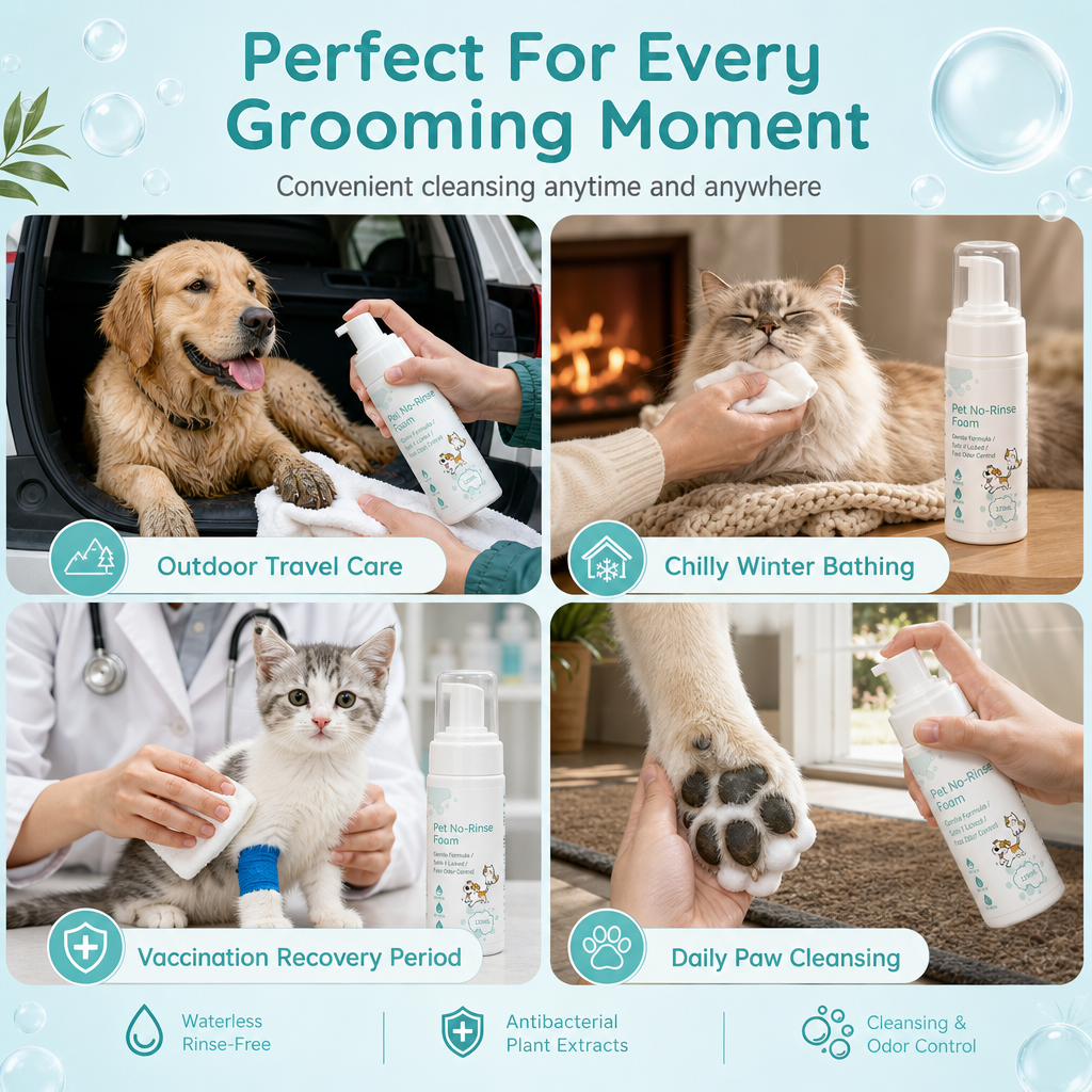 🐾  No-Rinse Pet Cleansing Foam – Gentle Waterless Mousse, Botanical-Extract Formula & Targeted Cleaning for Paws, Chins & Fur – Quick Freshening Between Baths, Travel & Winter 🌿