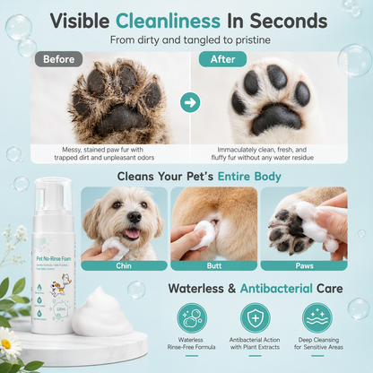 🐾  No-Rinse Pet Cleansing Foam – Gentle Waterless Mousse, Botanical-Extract Formula & Targeted Cleaning for Paws, Chins & Fur – Quick Freshening Between Baths, Travel & Winter 🌿